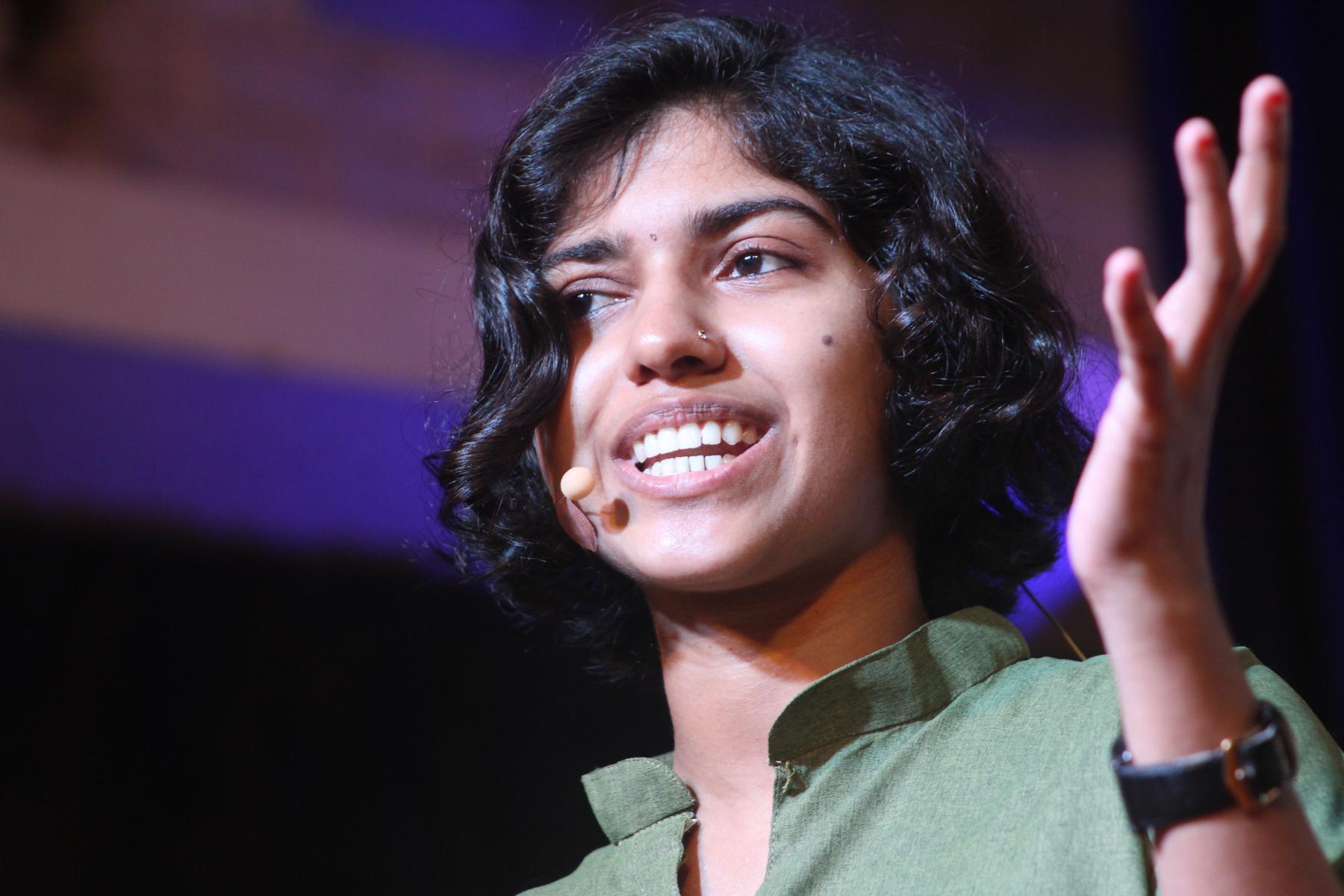 image of founder akhina giving speech at kanthari talks